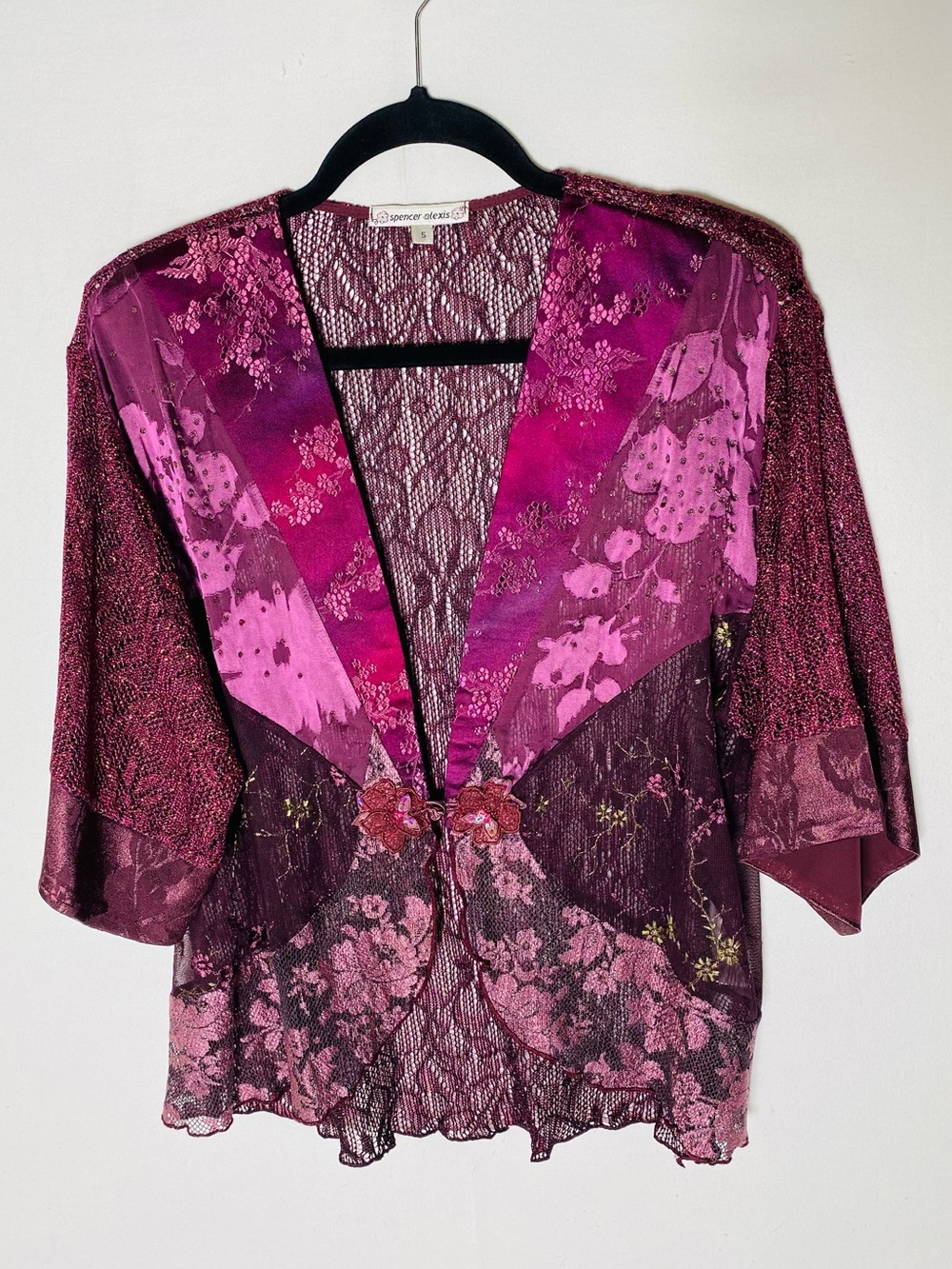 Vintage Y2K Spencer Alexis Silk Blend Patchwork Kimono Jacket Cardigan S